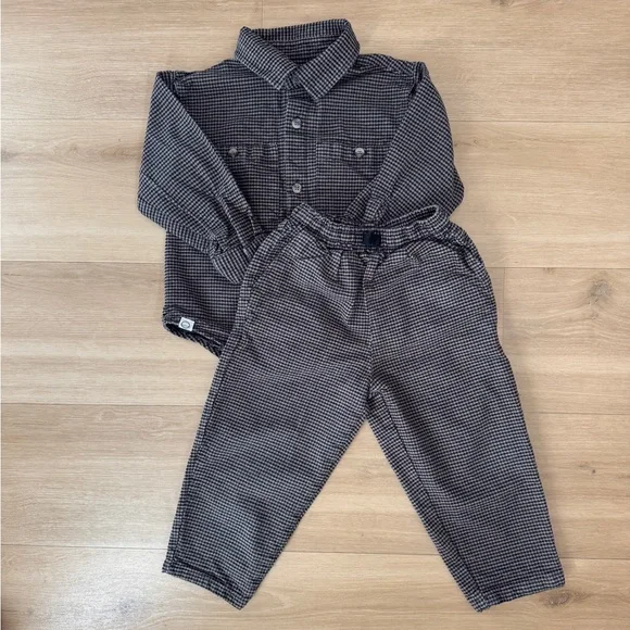 Zara Kids Toddler Boys Flannel Plaid Shirt & Flannel Plaid Pants Set 3T - Picture 4 of 9